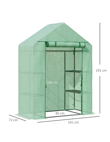 Outsunny Walk In Greenhouse with Shelves, Portable Gardening Plant Grow House for Outdoor with 2 Tier Shelf, Roll-Up Zippered Do