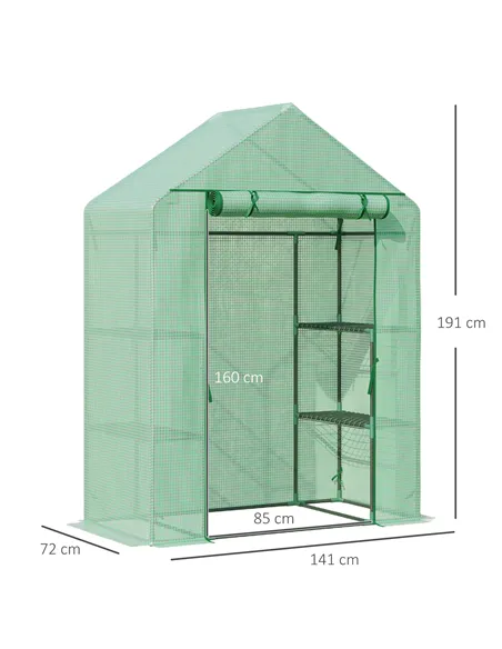 Outsunny Walk In Greenhouse with Shelves, Portable Gardening Plant Grow House for Outdoor with 2 Tier Shelf, Roll-Up Zippered Do