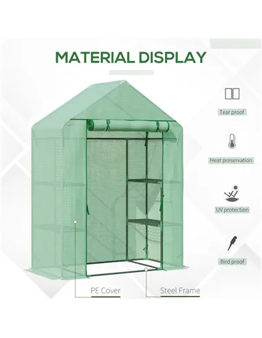 Outsunny Walk In Greenhouse with Shelves, Portable Gardening Plant Grow House for Outdoor with 2 Tier Shelf, Roll-Up Zippered Do