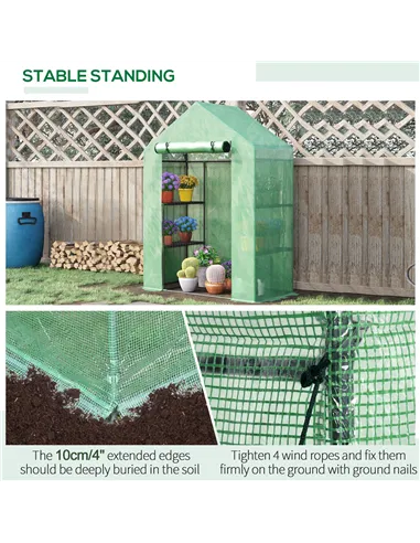 Outsunny Walk In Greenhouse with Shelves, Portable Gardening Plant Grow House for Outdoor with 2 Tier Shelf, Roll-Up Zippered Do