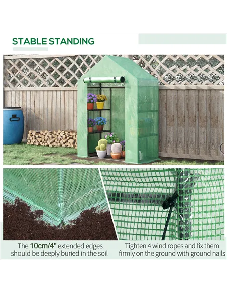 Outsunny Walk In Greenhouse with Shelves, Portable Gardening Plant Grow House for Outdoor with 2 Tier Shelf, Roll-Up Zippered Do