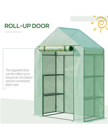 Outsunny Walk In Greenhouse with Shelves, Portable Gardening Plant Grow House for Outdoor with 2 Tier Shelf, Roll-Up Zippered Do