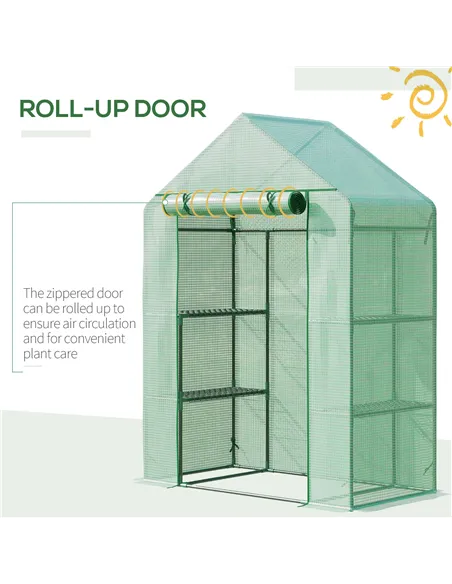 Outsunny Walk In Greenhouse with Shelves, Portable Gardening Plant Grow House for Outdoor with 2 Tier Shelf, Roll-Up Zippered Do