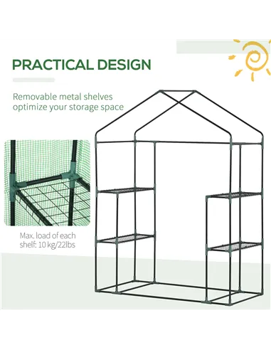 Outsunny Walk In Greenhouse with Shelves, Portable Gardening Plant Grow House for Outdoor with 2 Tier Shelf, Roll-Up Zippered Do