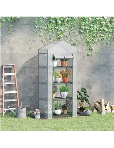 Outsunny 4 Tier Mini Greenhouse, Portable Compact Green House with Steel Frame, PE Cover, Roll-up Door, 70 x 50 x 160 cm, White 2