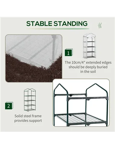 Outsunny 4 Tier Mini Greenhouse, Portable Compact Green House with Steel Frame, PE Cover, Roll-up Door, 70 x 50 x 160 cm, White