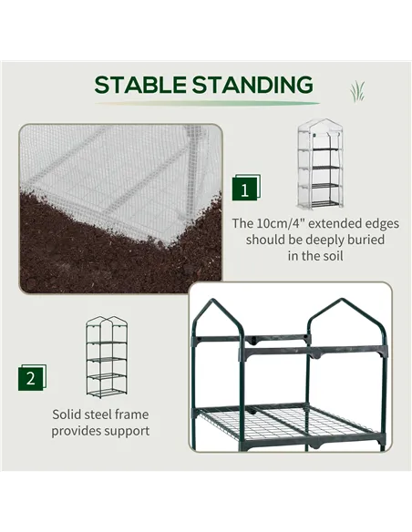 Outsunny 4 Tier Mini Greenhouse, Portable Compact Green House with Steel Frame, PE Cover, Roll-up Door, 70 x 50 x 160 cm, White