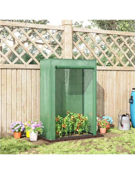 Outsunny 100 x 50 x 150cm Tomato Greenhouse Steel Frame PE Cover with Roll-up Door Outdoor for Backyard, Balcony, Garden, Green