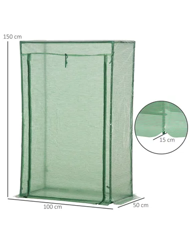 Outsunny 100 x 50 x 150cm Tomato Greenhouse Steel Frame PE Cover with Roll-up Door Outdoor for Backyard, Balcony, Garden, Green