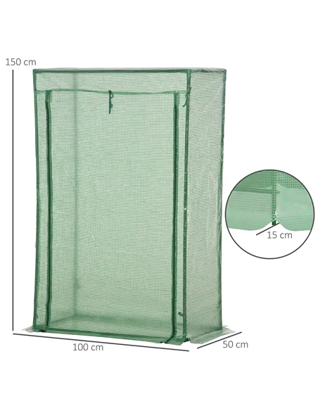 Outsunny 100 x 50 x 150cm Tomato Greenhouse Steel Frame PE Cover with Roll-up Door Outdoor for Backyard, Balcony, Garden, Green