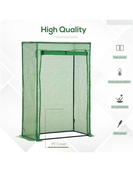 Outsunny 100 x 50 x 150cm Tomato Greenhouse Steel Frame PE Cover with Roll-up Door Outdoor for Backyard, Balcony, Garden, Green