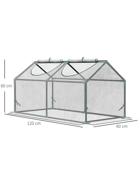 Outsunny Mini Greenhouse Portable Flower Planter Vegetable Grow House for Garden Backyard with Zipped Windows, 120 x 60 x 60 cm,