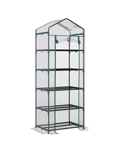 Outsunny 5 Tier Mini Greenhouse, Small Walk-in Greenhouse with Reinforced Plastic Cover, Garden Grow House with Roll Up Door and