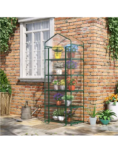 Outsunny 5 Tier Mini Greenhouse, Small Walk-in Greenhouse with Reinforced Plastic Cover, Garden Grow House with Roll Up Door and
