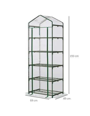 Outsunny 5 Tier Mini Greenhouse, Small Walk-in Greenhouse with Reinforced Plastic Cover, Garden Grow House with Roll Up Door and