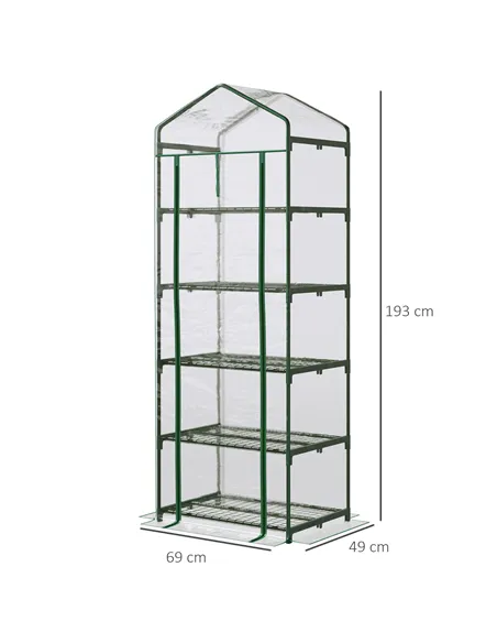 Outsunny 5 Tier Mini Greenhouse, Small Walk-in Greenhouse with Reinforced Plastic Cover, Garden Grow House with Roll Up Door and