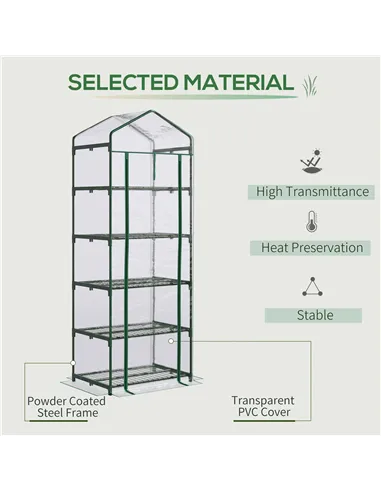 Outsunny 5 Tier Mini Greenhouse, Small Walk-in Greenhouse with Reinforced Plastic Cover, Garden Grow House with Roll Up Door and