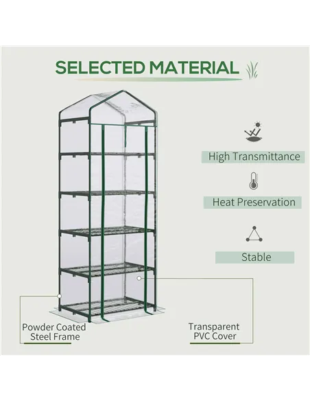 Outsunny 5 Tier Mini Greenhouse, Small Walk-in Greenhouse with Reinforced Plastic Cover, Garden Grow House with Roll Up Door and