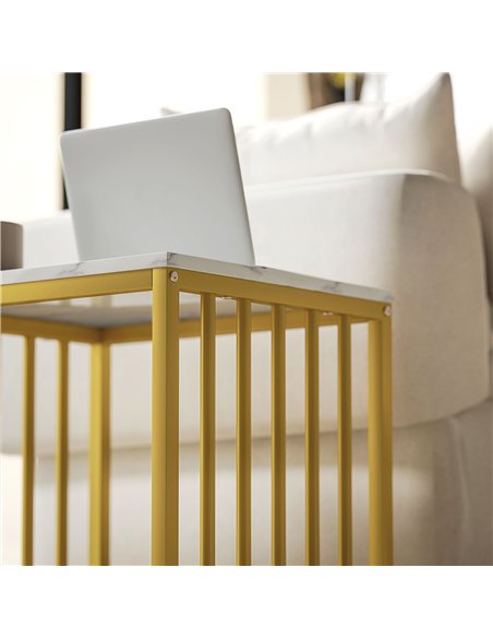 HOMCOM Modern Coffee Table Set of Two, Marble-Effect Nesting Side Tables with Steel Frame for Living Room, Gold Tone