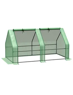 Outsunny Mini Small Greenhouse with Steel Frame & PE Cover & Zippered Window Poly tunnel Steeple for Plants Vegetables, 180 x 90
