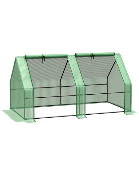 Outsunny Mini Small Greenhouse with Steel Frame & PE Cover & Zippered Window Poly tunnel Steeple for Plants Vegetables, 180 x 90