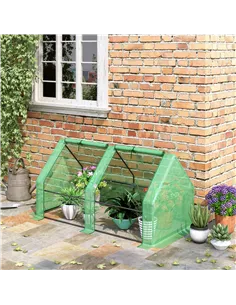 Outsunny Mini Small Greenhouse with Steel Frame & PE Cover & Zippered Window Poly tunnel Steeple for Plants Vegetables, 180 x 90 2