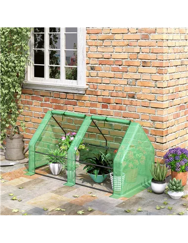 Outsunny Mini Small Greenhouse with Steel Frame & PE Cover & Zippered Window Poly tunnel Steeple for Plants Vegetables, 180 x 90