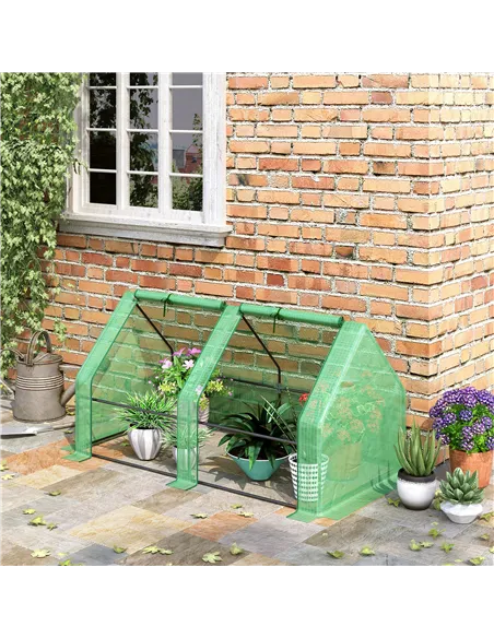 Outsunny Mini Small Greenhouse with Steel Frame & PE Cover & Zippered Window Poly tunnel Steeple for Plants Vegetables, 180 x 90