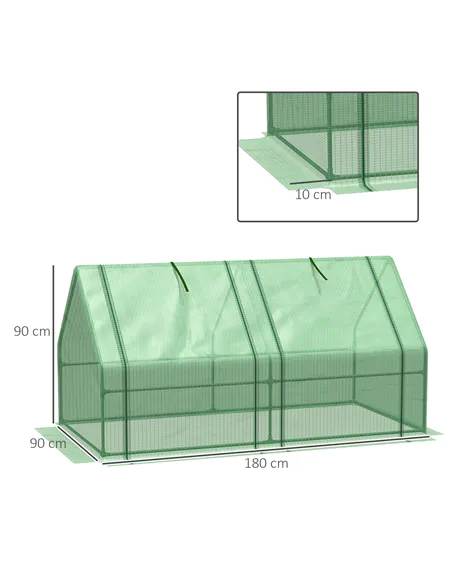 Outsunny Mini Small Greenhouse with Steel Frame & PE Cover & Zippered Window Poly tunnel Steeple for Plants Vegetables, 180 x 90