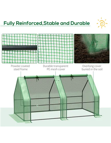 Outsunny Mini Small Greenhouse with Steel Frame & PE Cover & Zippered Window Poly tunnel Steeple for Plants Vegetables, 180 x 90