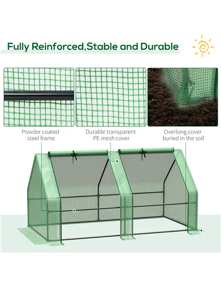 Outsunny Mini Small Greenhouse with Steel Frame & PE Cover & Zippered Window Poly tunnel Steeple for Plants Vegetables, 180 x 90