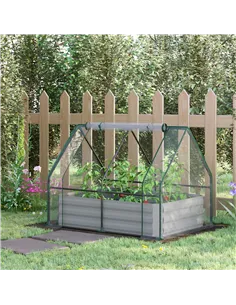 Outsunny Raised Garden Bed with Greenhouse, Steel Planter Box with Plastic Cover, Roll Up Window, Dual Use for Flowers, Vegetabl 2
