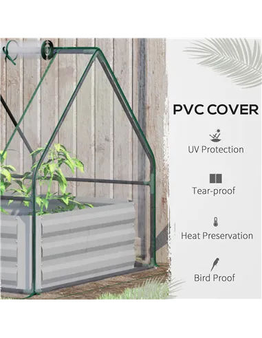 Outsunny Raised Garden Bed with Greenhouse, Steel Planter Box with Plastic Cover, Roll Up Window, Dual Use for Flowers, Vegetabl