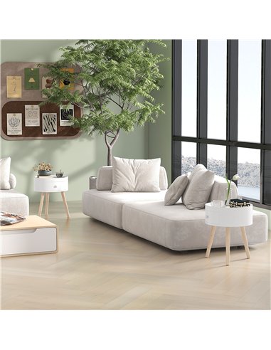 HOMCOM Modern Side Table, Small Coffee Table, Round Bedside Table with Drawer and Wood Legs for Living Room, Bedroom, Set of 2, 