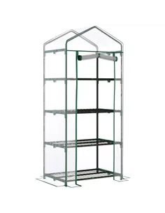 Outsunny 4 Tiers Mini Portable Greenhouse Compact Plant Grow Shed Metal Frame Transparent Clear Cover 160H x 70L x 50Wcm