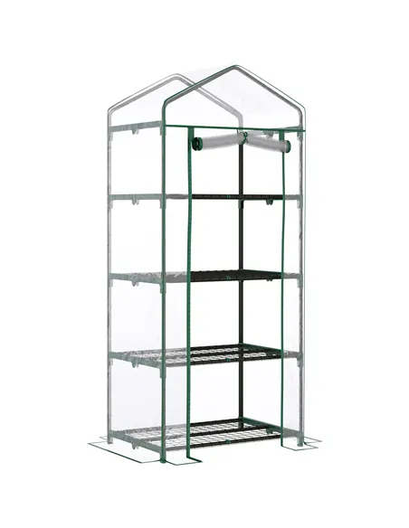 Outsunny 4 Tiers Mini Portable Greenhouse Compact Plant Grow Shed Metal Frame Transparent Clear Cover 160H x 70L x 50Wcm