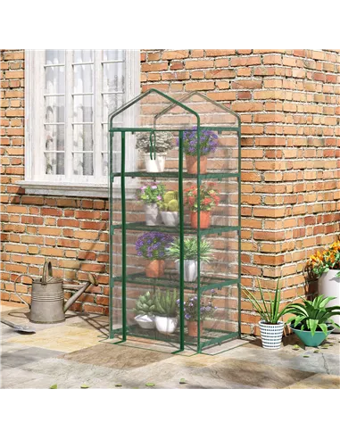 Outsunny 4 Tiers Mini Portable Greenhouse Compact Plant Grow Shed Metal Frame Transparent Clear Cover 160H x 70L x 50Wcm