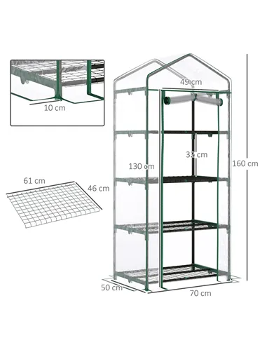 Outsunny 4 Tiers Mini Portable Greenhouse Compact Plant Grow Shed Metal Frame Transparent Clear Cover 160H x 70L x 50Wcm