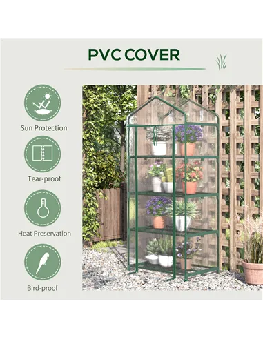 Outsunny 4 Tiers Mini Portable Greenhouse Compact Plant Grow Shed Metal Frame Transparent Clear Cover 160H x 70L x 50Wcm
