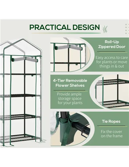 Outsunny 4 Tiers Mini Portable Greenhouse Compact Plant Grow Shed Metal Frame Transparent Clear Cover 160H x 70L x 50Wcm