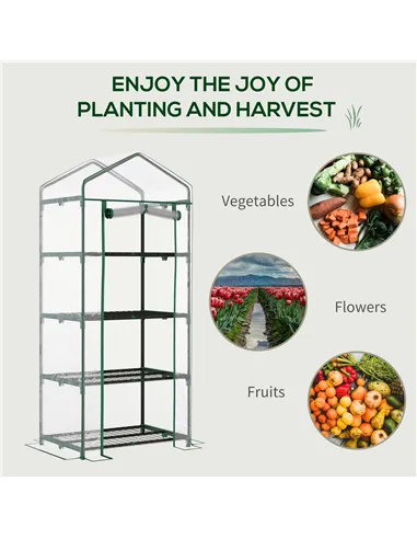 Outsunny 4 Tiers Mini Portable Greenhouse Compact Plant Grow Shed Metal Frame Transparent Clear Cover 160H x 70L x 50Wcm
