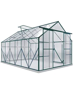 Outsunny 8 x 12ft Aluminium Greenhouse Polycarbonate Walk-in Garden Greenhouse Kit with Adjustable Roof Vent, Double Sliding Doo