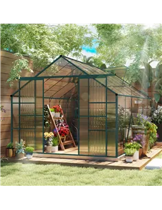Outsunny 8 x 12ft Aluminium Greenhouse Polycarbonate Walk-in Garden Greenhouse Kit with Adjustable Roof Vent, Double Sliding Doo 2