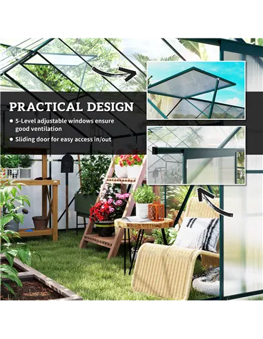 Outsunny 8 x 12ft Aluminium Greenhouse Polycarbonate Walk-in Garden Greenhouse Kit with Adjustable Roof Vent, Double Sliding Doo