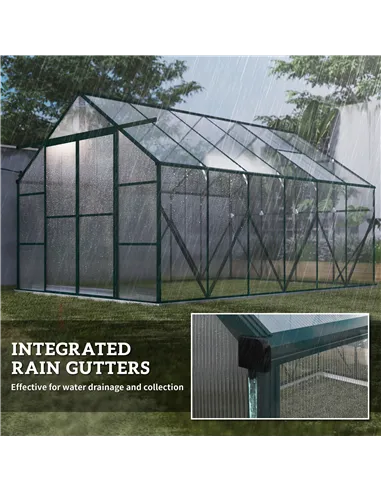 Outsunny 8 x 12ft Aluminium Greenhouse Polycarbonate Walk-in Garden Greenhouse Kit with Adjustable Roof Vent, Double Sliding Doo