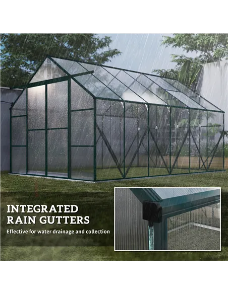 Outsunny 8 x 12ft Aluminium Greenhouse Polycarbonate Walk-in Garden Greenhouse Kit with Adjustable Roof Vent, Double Sliding Doo