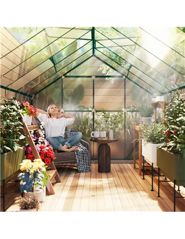 Outsunny 8 x 12ft Aluminium Greenhouse Polycarbonate Walk-in Garden Greenhouse Kit with Adjustable Roof Vent, Double Sliding Doo