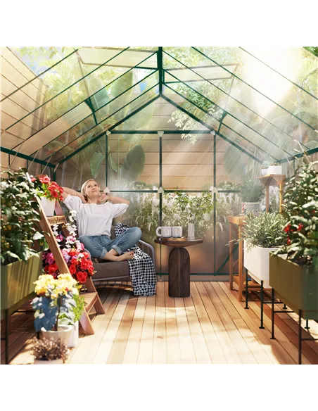 Outsunny 8 x 12ft Aluminium Greenhouse Polycarbonate Walk-in Garden Greenhouse Kit with Adjustable Roof Vent, Double Sliding Doo