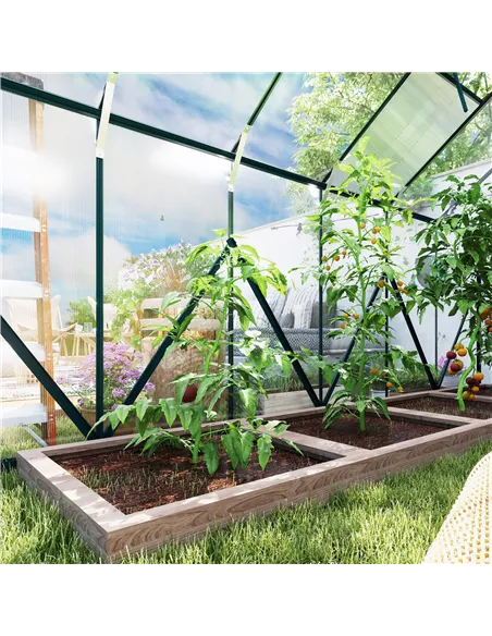 Outsunny 8 x 12ft Aluminium Greenhouse Polycarbonate Walk-in Garden Greenhouse Kit with Adjustable Roof Vent, Double Sliding Doo
