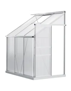 Outsunny 6 x 4ft Lean to Wall Polycarbonate Greenhouse Aluminium Walk-in Garden Greenhouse with Adjustable Roof Vent, Rain Gutte